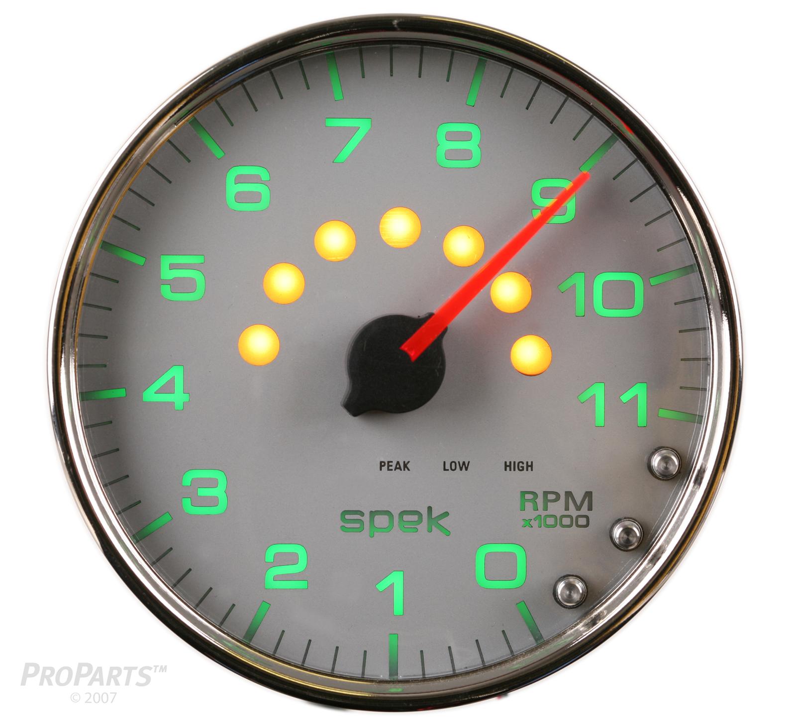 Autometer Spek-Pro Gauge Tachometer 5in 11K Rpm W/Shift Light & Peak Mem Silver/Chrome thumbnail 2