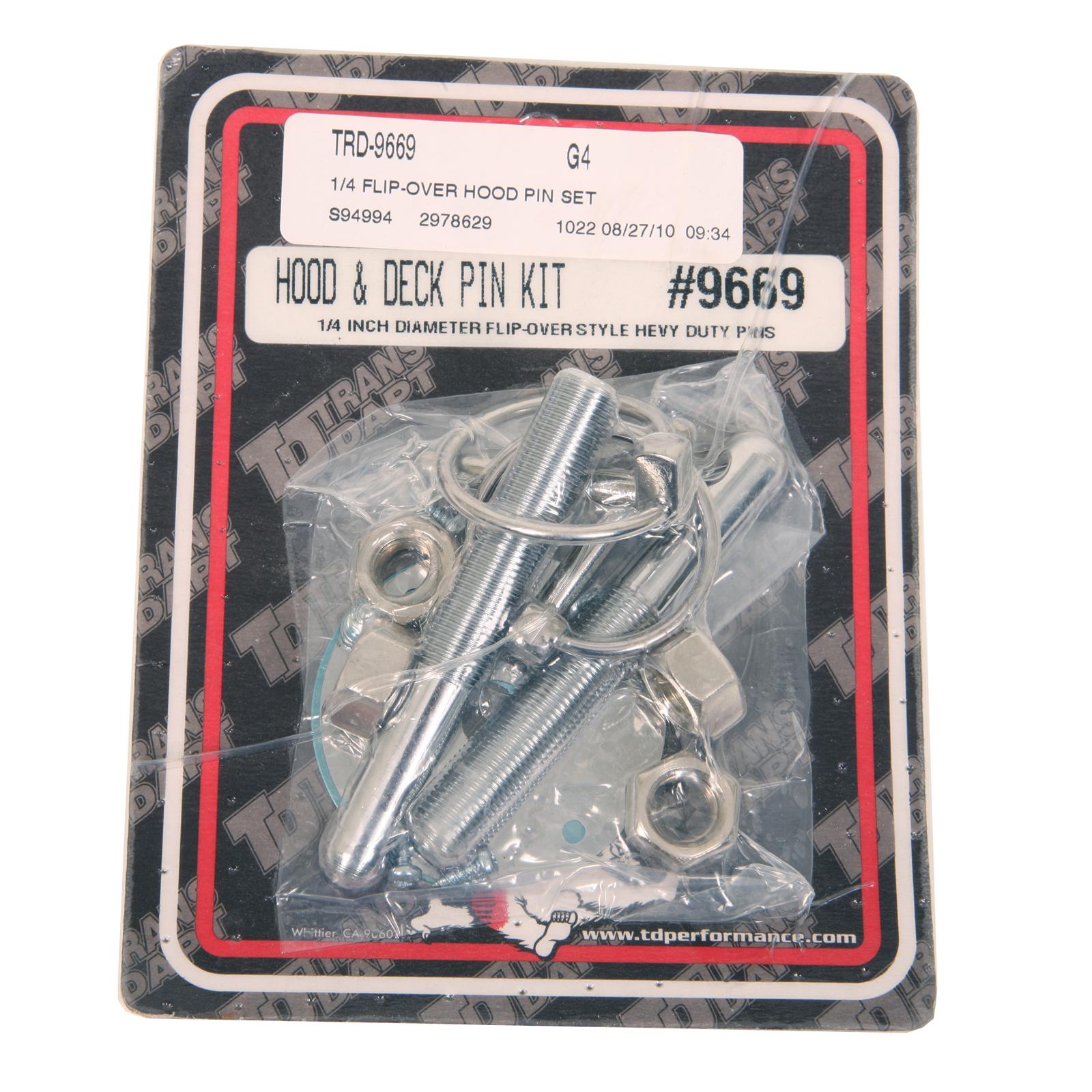 Trans-Dapt Performance Replacement Safety Pins 9669 Hood Pin Set, 1/4" Flip-Over, Chrome, 2 pack