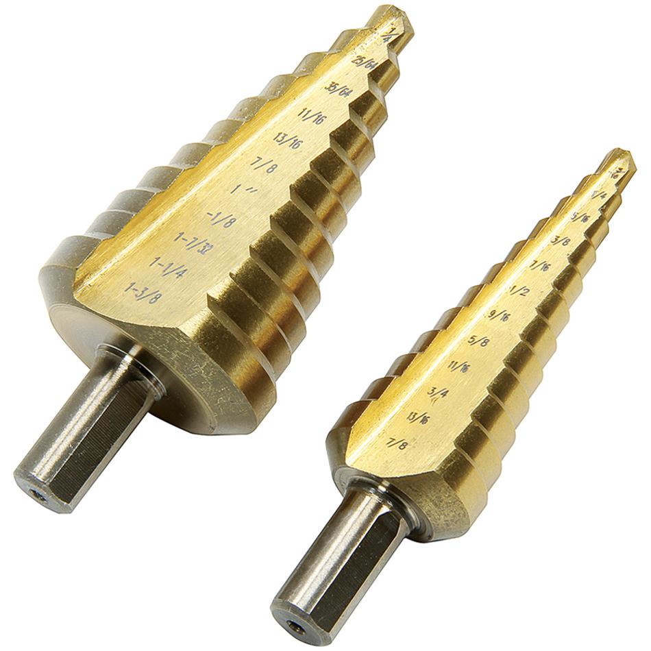 Allstar Performance Step Drill Bits ALL11041 Set, 1/4 in. Round Shank, High-Speed Steel, Titanium Nitride Coated, Set
