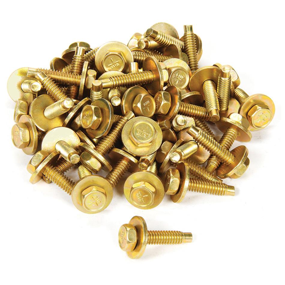 Allstar Performance Body Bolts ALL16554-50 Fasteners, Bolts, Hex Head, 1/4 in.-20 Thread Size, 1.125 in. Length, Steel, Gold Iridited, Set of 50