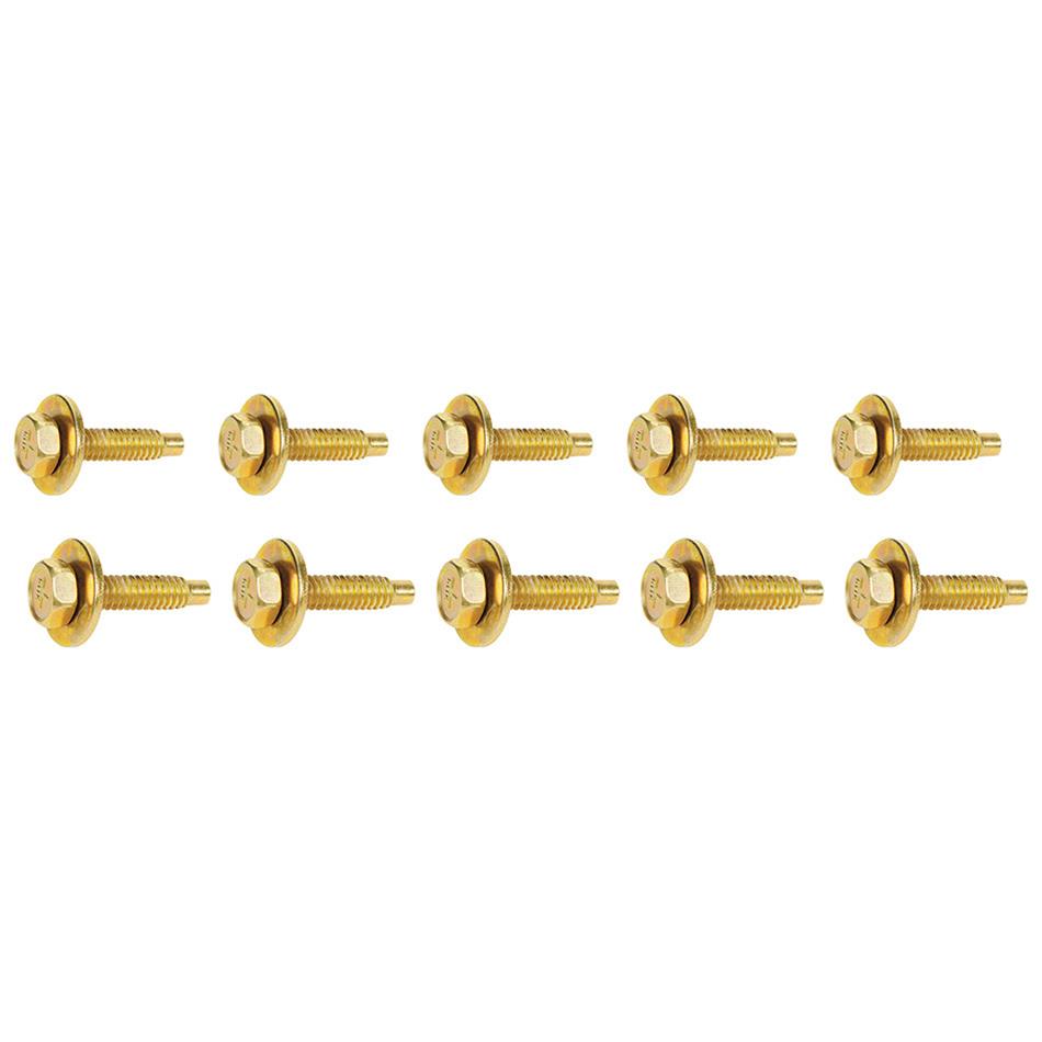 Allstar Performance Body Bolts ALL16554 Fasteners, Bolts, Hex Head, 1/4 in.-20 Thread Size, 1.125 in. Length, Steel, Gold Iridited, Set of 10