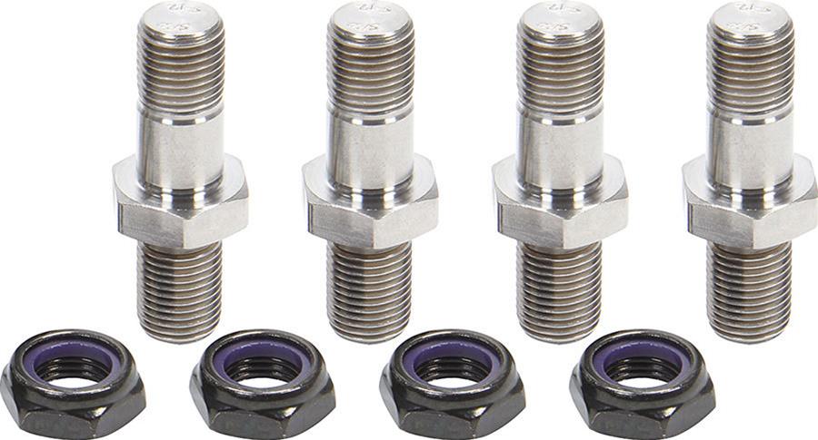Allstar Performance Fastener Hardware Assortments ALL17022 kit includes (4) one nut titanium studs and (4) 1/2 in-20 black half nuts.