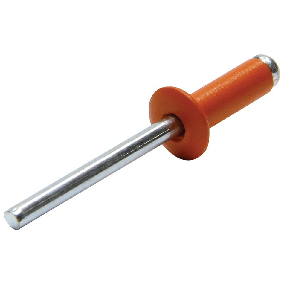 Allstar Performance Small Head Rivets ALL18005 Rivets, Orange, Steel, Aluminum, Size 3/16 in., Diameter 3/8 in., Grip Range 0.250-0.375 in., Set of 250.