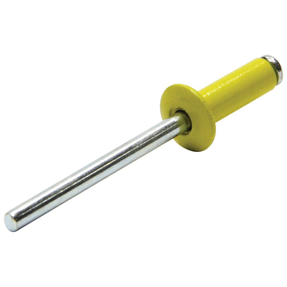 Allstar Performance Small Head Rivets ALL18006 Rivets, Yellow, Steel, Aluminum, Size 3/16 in., Diameter 3/8 in., Grip Range 0.250-0.375 in., Set of 250.