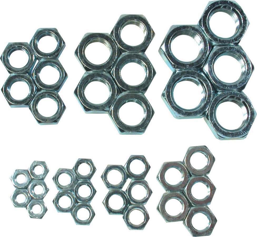 Allstar Performance Steel Jam Nut Assortments ALL18290 Assortment, Steel, Zinc Plated, Right Hand Thread, Set of 35