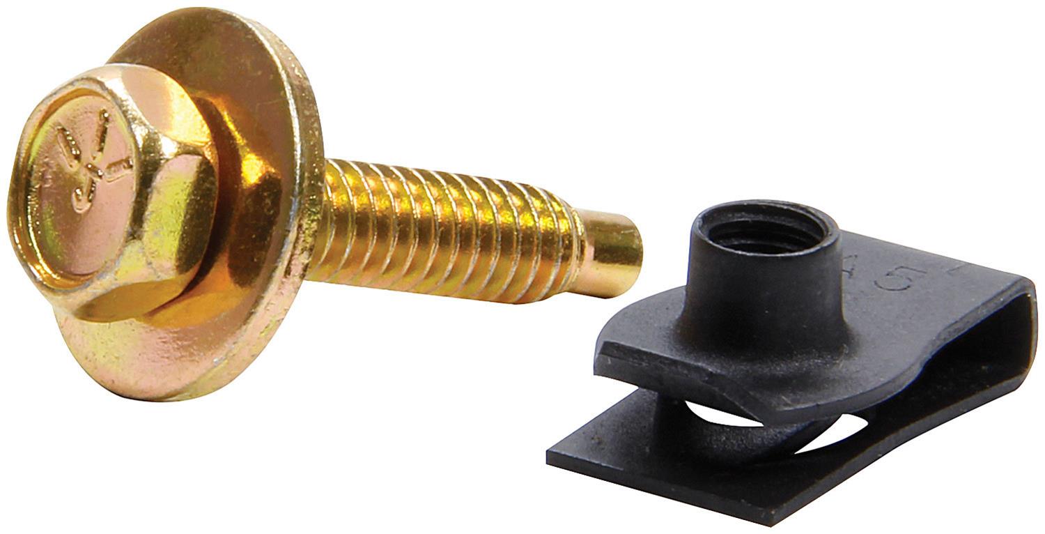 Allstar Performance Body Bolt Kits with Clips ALL18559 Bolt, Clips, Steel, Gold Iridited, 1/4 in.-20 Thread, 1 1/8 Length, Set of 10