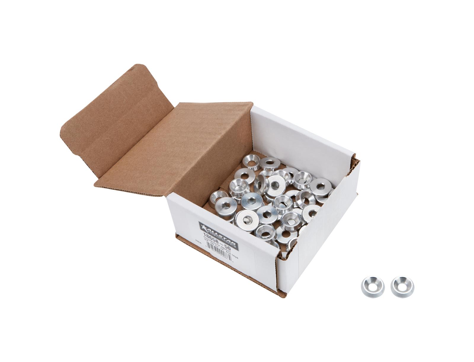 Allstar Performance Countersunk Washers ALL18658-50 Body Fasteners, Washer, 1/4 in x 3/4 in, Aluminum, Natural clear Anodized Finish, for Bolt Kits, Set of 50