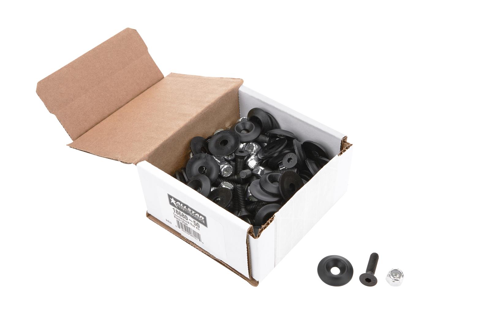 Allstar Performance Countersunk Bolt Kits ALL18680-50 Body Fasteners, Plastic Kit 1/4 in x 1 in, Black