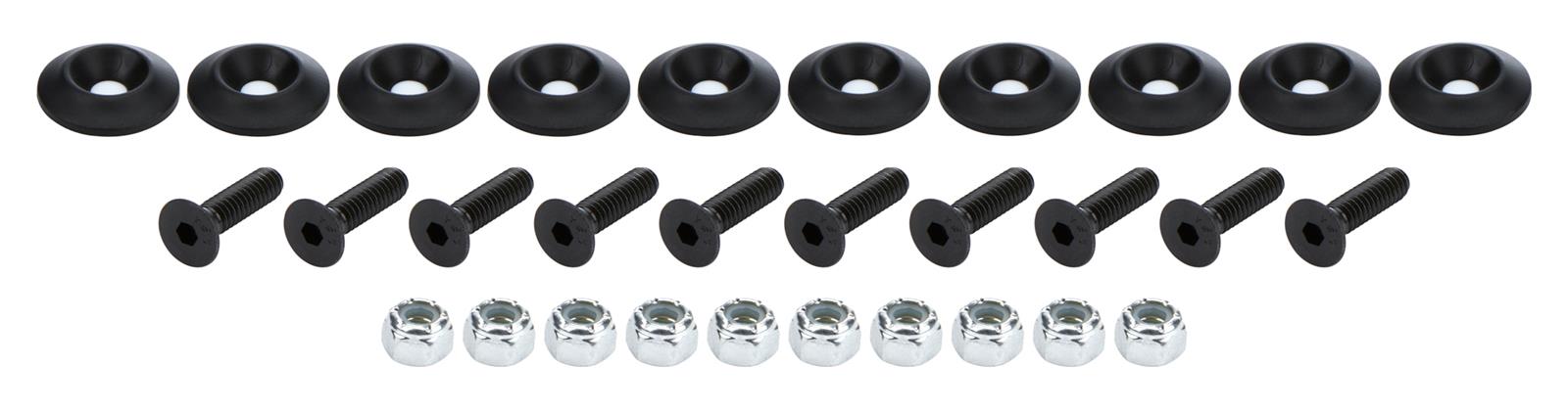 Allstar Performance Body Fasteners ALL18680 Fasteners, Plastic Countersunk Bolt Kit 1/4 in x 1 in, Black