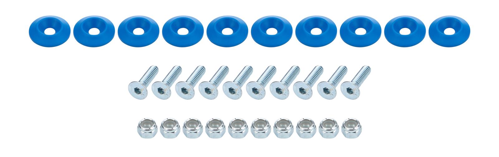 Allstar Performance Countersunk Bolt Kits ALL18683 Body Fasteners, Plastic Kit 1/4 in x 1 in, Blue