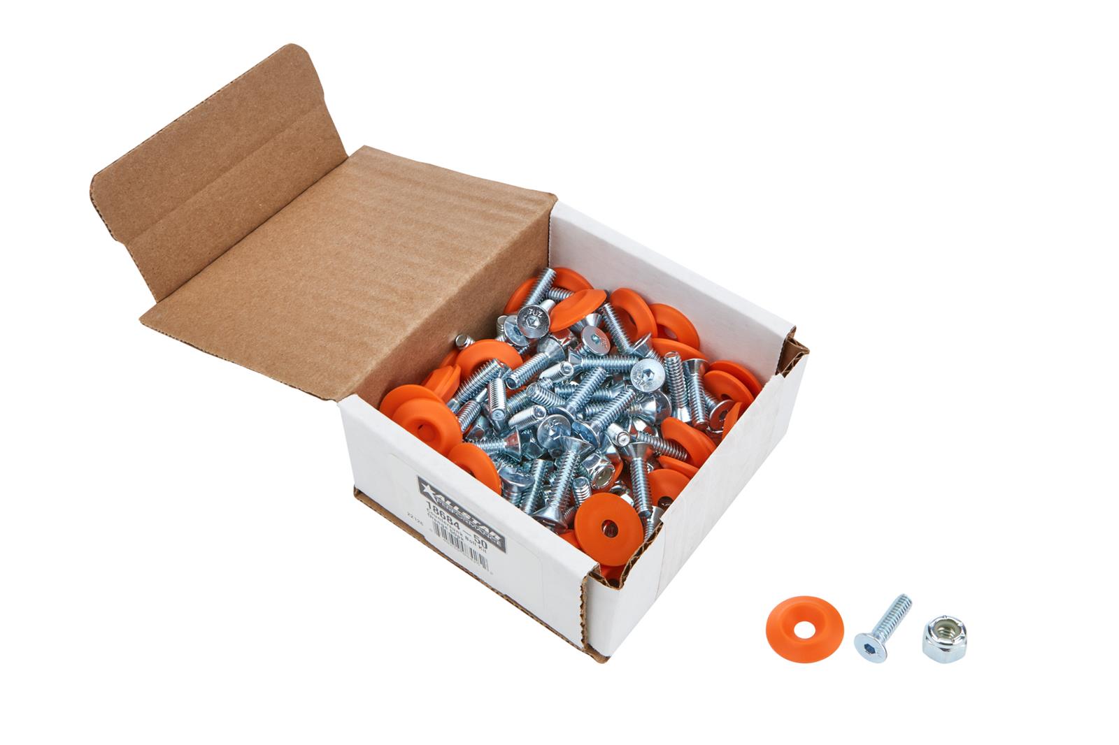 Allstar Performance Countersunk Bolt Kits ALL18684-50 Body Fasteners, Plastic Kit 1/4 in x 1 in, Orange