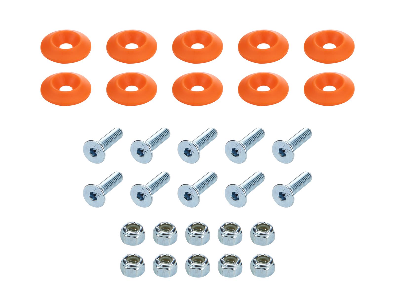 Allstar Performance Countersunk Bolt Kits ALL18684 Body Fasteners, Plastic Kit 1/4 in x 1 in, Orange