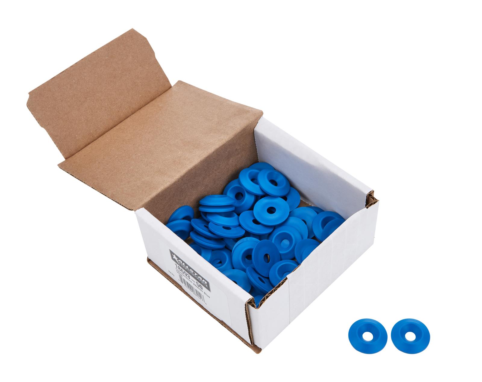 Allstar Performance Countersunk Washers ALL18693-50 Body Fasteners, Plastic Washer 1/4 in x 1 in, Blue