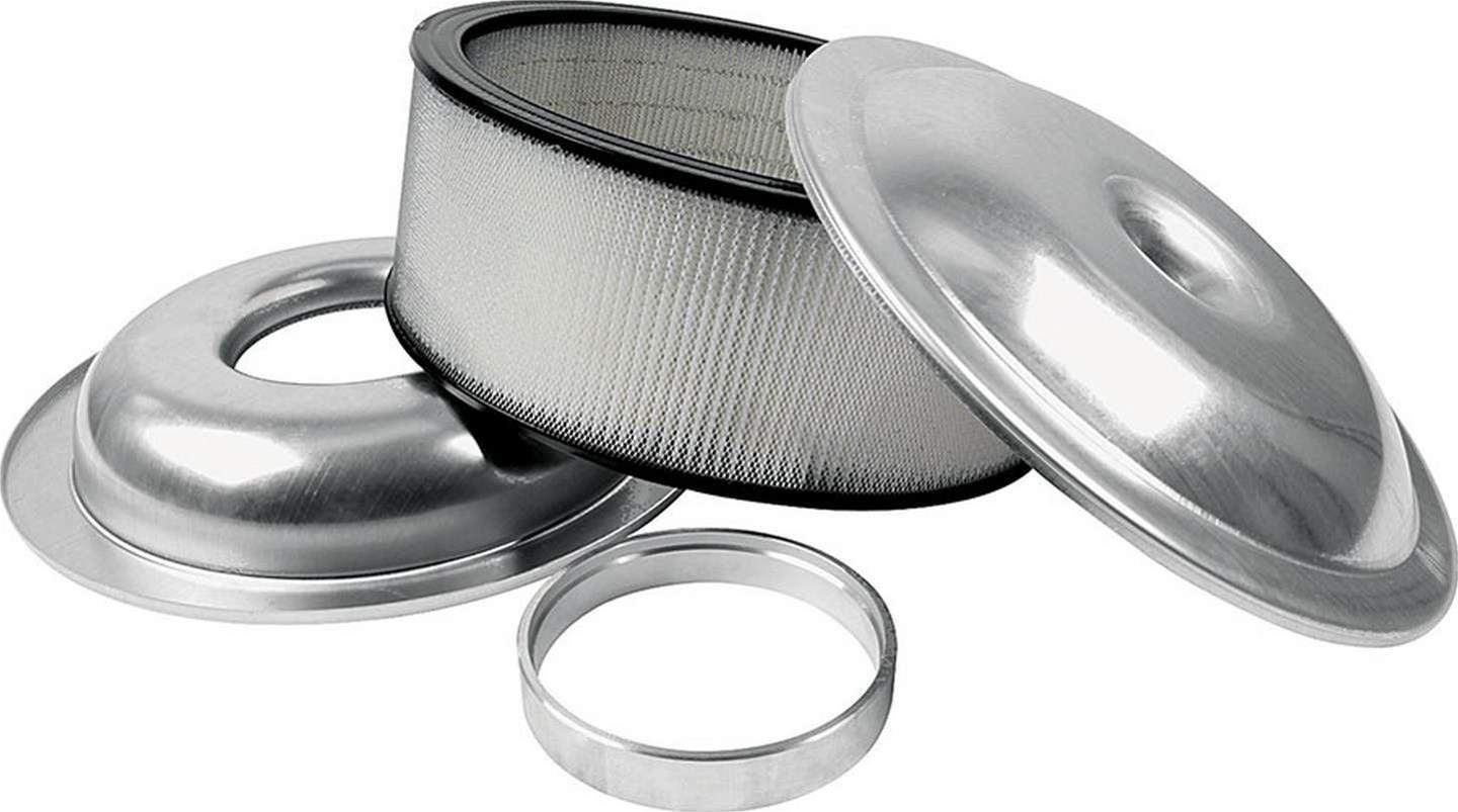 Allstar Performance Aluminum Air Cleaners ALL25916 Cleaner, 14 in. Diameter, Round, Aluminum, Natural, 1.5 in. Dropped Base, 1 in. Spacer, 5 in. Filter Height, Each