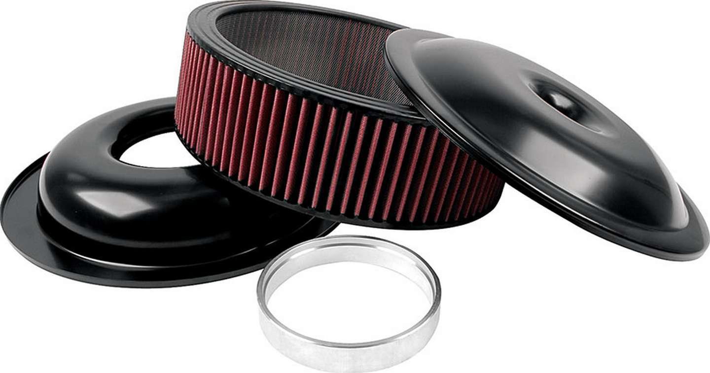 Allstar Performance Aluminum Air Cleaners ALL25925 Cleaner, 14 in. Diameter, Round, Aluminum, Black, 1.5 in. Dropped Base, 1 in. Spacer, 5 in. Filter Height, Red Cotton Gauze, Each