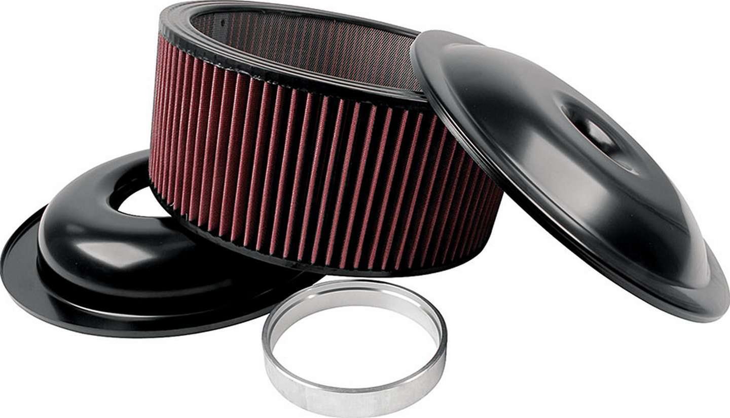 Allstar Performance Aluminum Air Cleaners ALL25927 Cleaner, 14 in. Diameter, Round, Aluminum, Black, 1.5 in. Dropped Base, 1 in. Spacer, 6 in. Filter Height, Red Cotton Gauze, Each