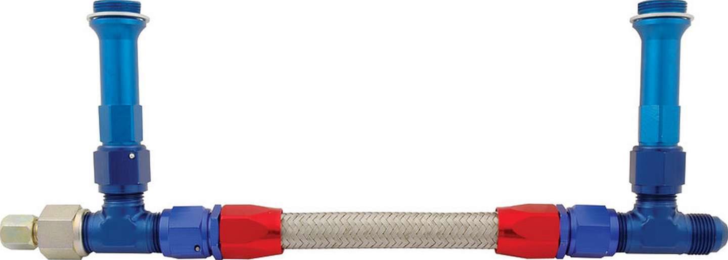 Allstar Performance Fuel Lines ALL26159 Log, Aluminum/Stainless Steel, Blue/Red, -8 AN Inlet, 7/8-20 in. Outlet, Holley 4150/Willy's, Kit