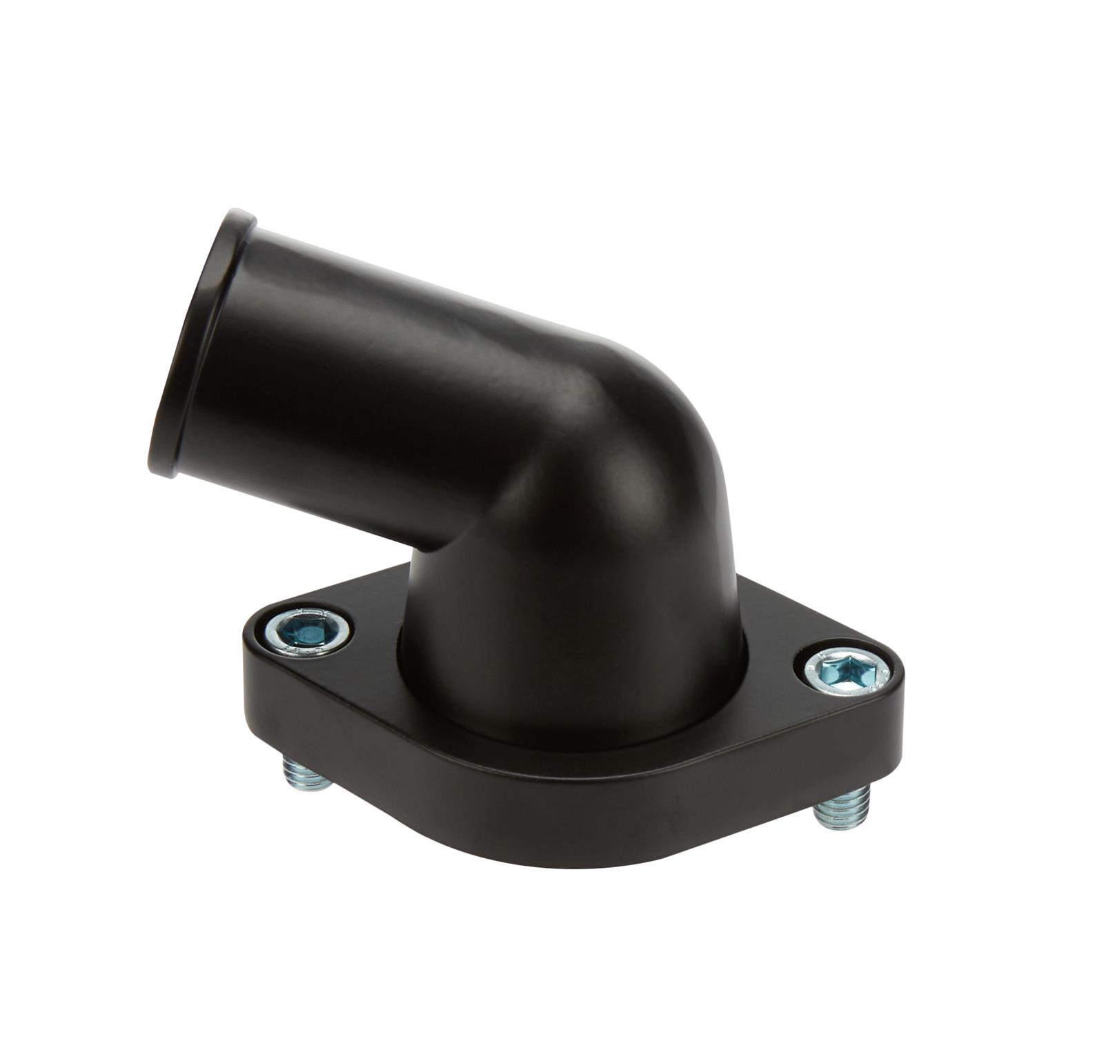 Allstar Performance Chevy Aluminum Water Necks ALL30273 and Thermostat Housings, 75 Degree, Swivel Style, Aluminum, Black Powdercoated, Matte Finish, O-ring Seal, with Hardware, Each