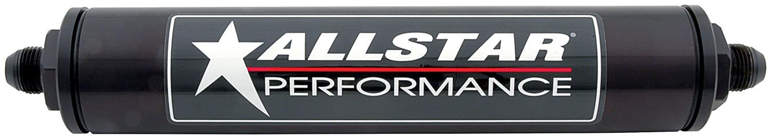 Allstar Performance Inline Aluminum 63 Microns Fuel Filter with -10 AN Inlet Size ALL40219 Filter, Aluminum, Black Anodized, Stainless Mesh Element, Male Inlet/Outlet, 2 in. Diameter, 12 in. Length, Each