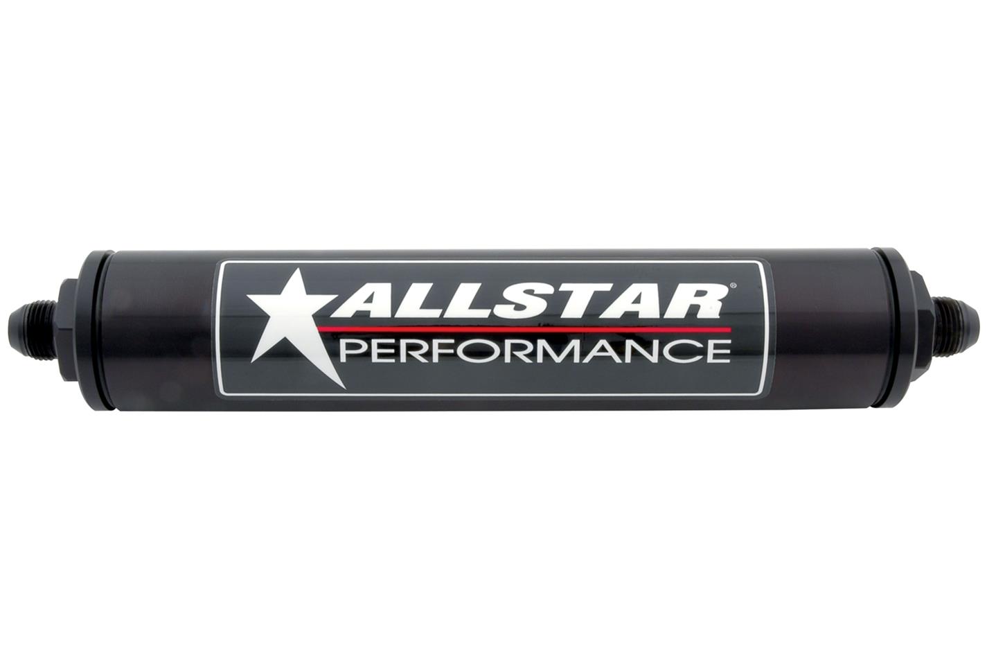 Allstar Performance Inline Aluminum 10 Microns Fuel Filter with -6 AN Inlet Size ALL40238 Filter, Aluminum, Black Anodized, Paper Element, Male Inlet/Outlet, 2 in. Diameter, 12 in. Length, Each