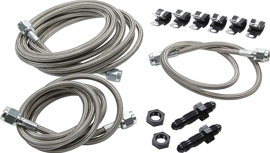 Allstar Performance Brake Hoses, Sets ALL42061 Kits include braided lines to reach from the front calipers to inside the foot box. Braided lines are #3 size