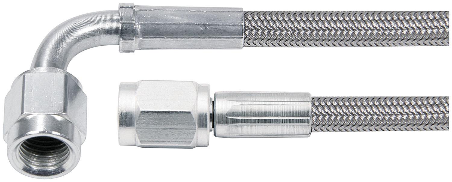 Allstar Performance Braided Steel Lines ALL46304-30 Brake Line, Tube Style, -3 AN Hose Size, Stainless Steel, Straight -3 AN Female Threads, 90 degree -3 AN Female Threads, 30 in. Length, Each