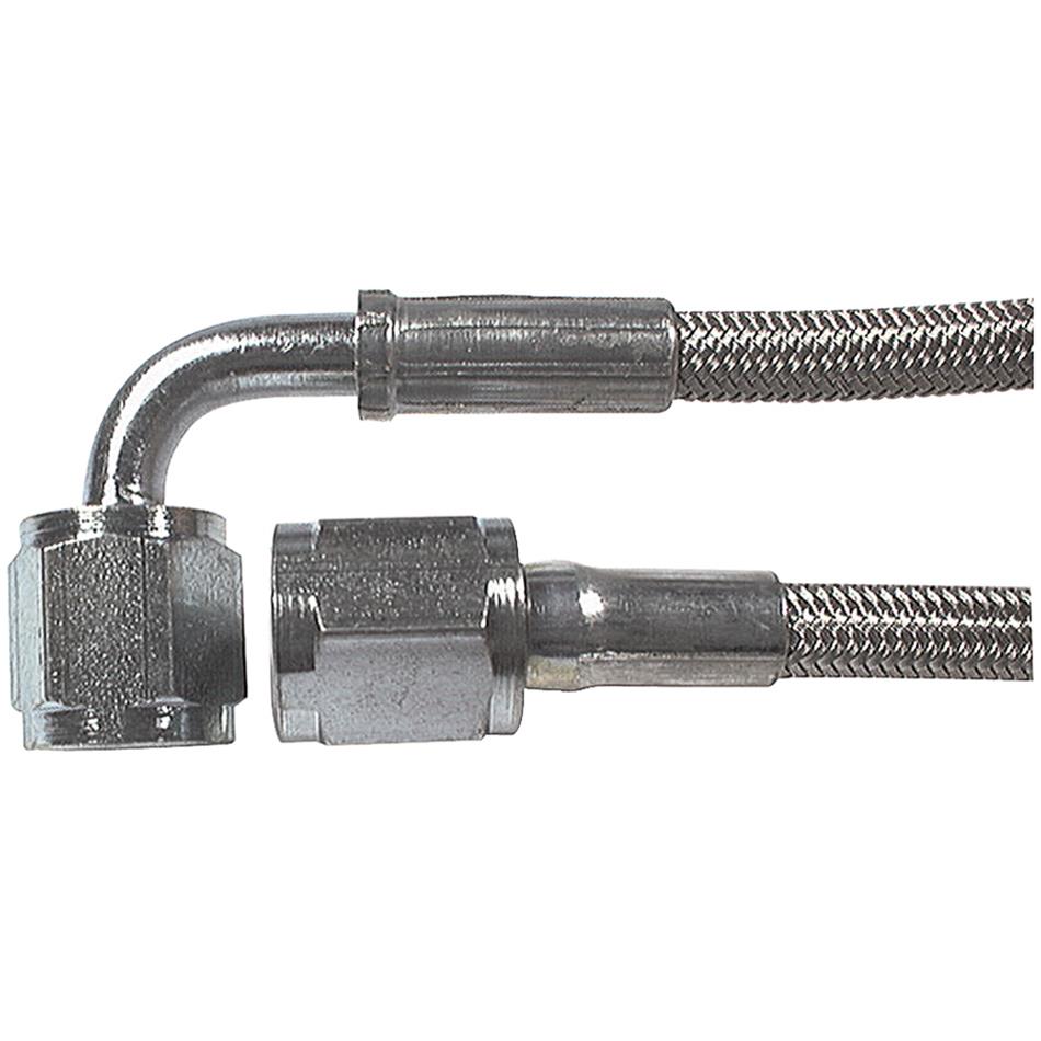 Allstar Performance Braided Steel Lines ALL46312-24 Brake Lines, Stainless Steel, -4 AN, Straight, 90 Degree, Female Threads, 24.00 in. Length, Each