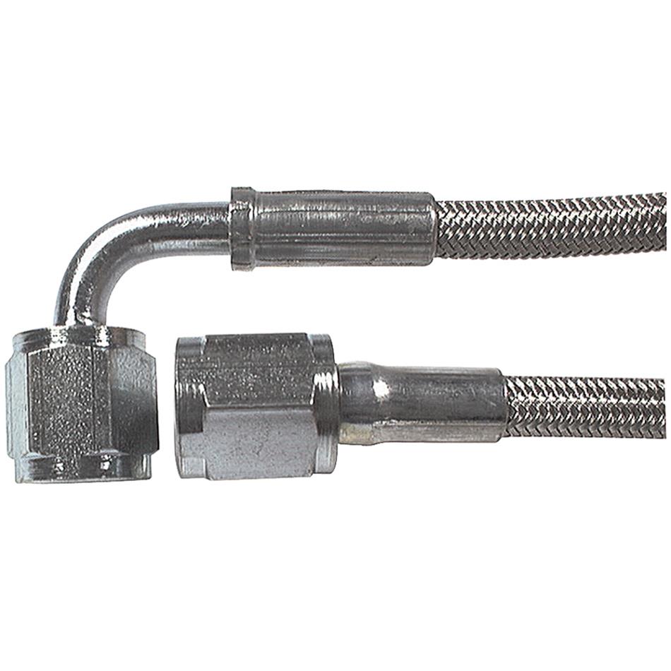 Allstar Performance Braided Steel Lines ALL46312-9 Brake Lines, Stainless Steel, -4 AN, Straight, 90 Degree, Female Threads, 9.00 in. Length, Each
