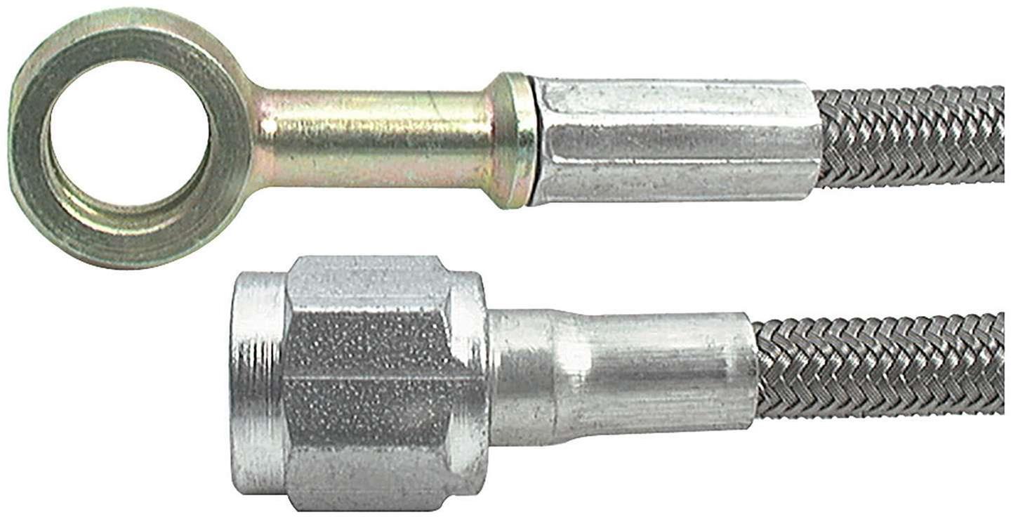 Allstar Performance Braided Steel Lines ALL46341-24 Brake Lines, Stainless Steel, - 4 AN, Straight, 3/8 in. Banjo, Female Threads, 24.00 in. Length, Each