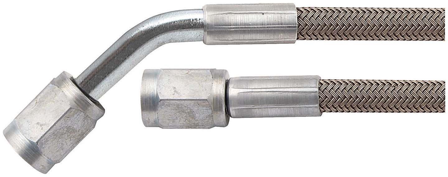 Allstar Performance Braided Steel Lines ALL46401-18 Brake Lines, Stainless Steel, - 4 AN, Straight, 45 Degree, Female Threads, 18.00 in. Length, Each