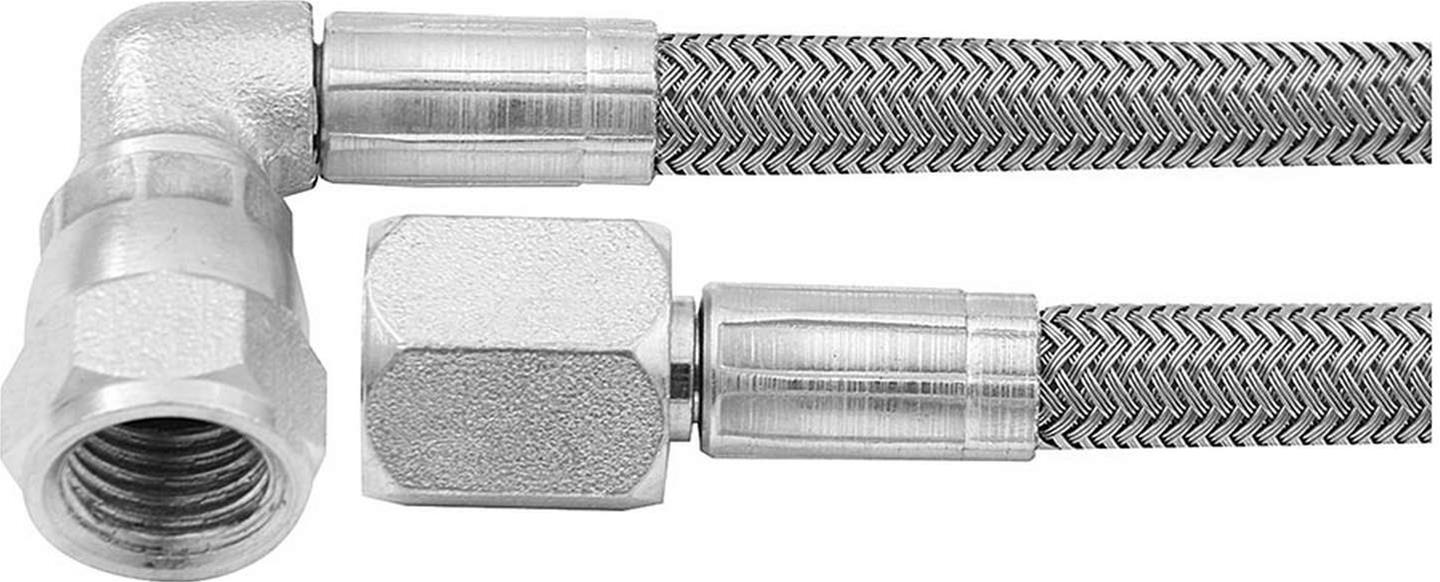 Allstar Performance Braided Steel Lines ALL46402-9 Brake Line, Stainless Steel, 9 in. Length, -4 AN Hose, -4 AN Female, -4 AN Female 90 Degree, Each