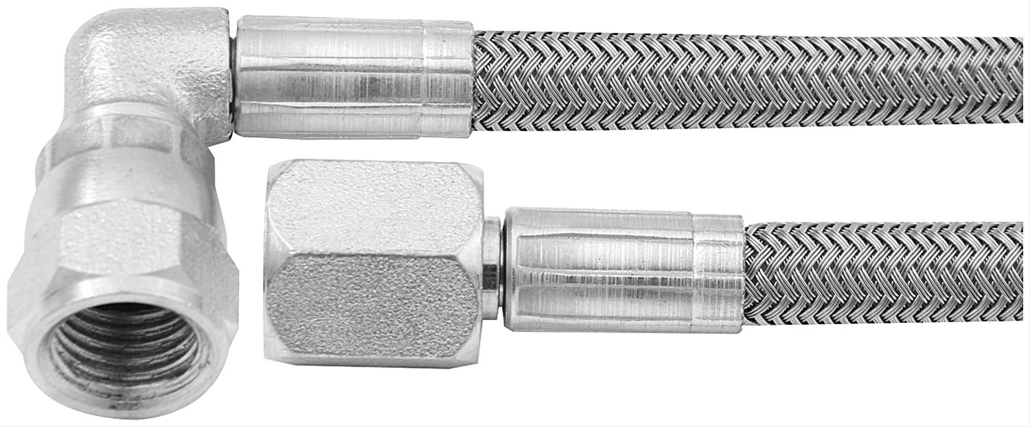 Allstar Performance Braided Steel Lines ALL46402-26 Brake Lines, Stainless Steel, - 4 AN, Straight, 90 Degree, Female Threads, 26.00 in. Length, Each