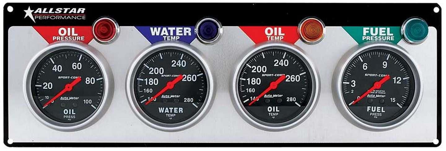Allstar Performance Gauge Panel Kits ALL80114 4-Gauge Panel, AutoMeter Sport-Comp, Fuel/Oil Press, Oil/Water Temp, Each