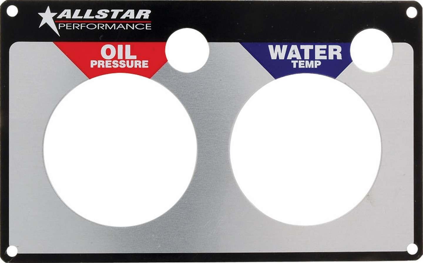 Allstar Performance Gauge Panels ALL80125 Panels, Two Type, Designed for Oil Pressure and Water Temperature Gauges, Aluminum, Black/Silver, 4.500 in. Height, 7.250 in. Length, Each