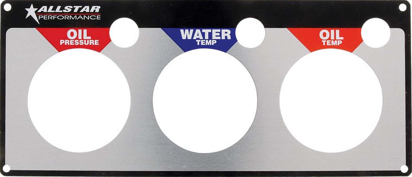 Allstar Performance Gauge Panels ALL80126 Panels, Three Type, Designed for Oil Pressure, Water Temperature, and Oil Temp. Gauges, Aluminum, Black/Silver, 10.50 in. Length, Each