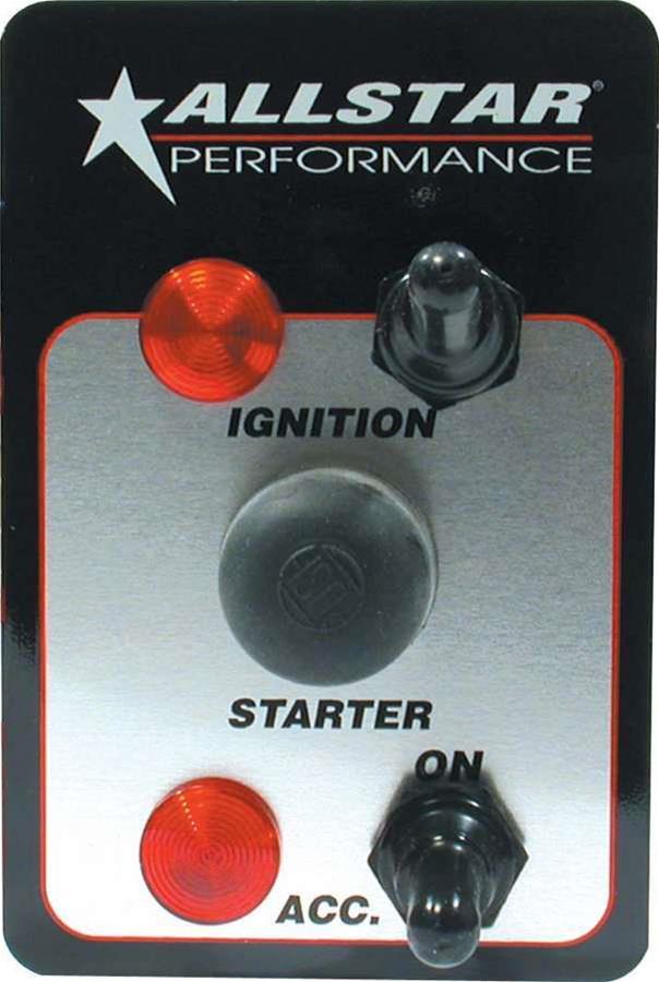 Allstar Performance Ignition Switch Panels ALL80146 Starter Panel, One Push-Button, Momentary, Two Toggle Switches, Ignition, With Light, Each