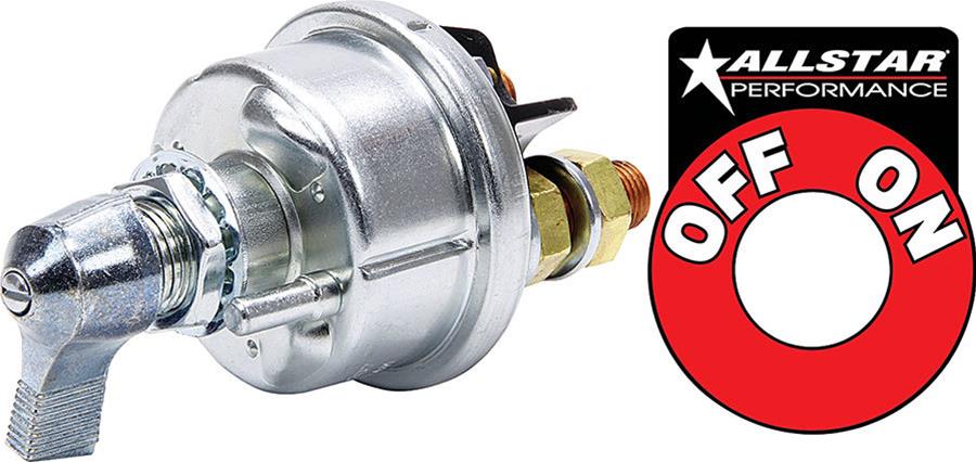 Allstar Performance Battery Disconnect Switches ALL80155 heavy duty switch mounts in a 3/4 in hole in a panel up to 1/4 in thick and include a deca