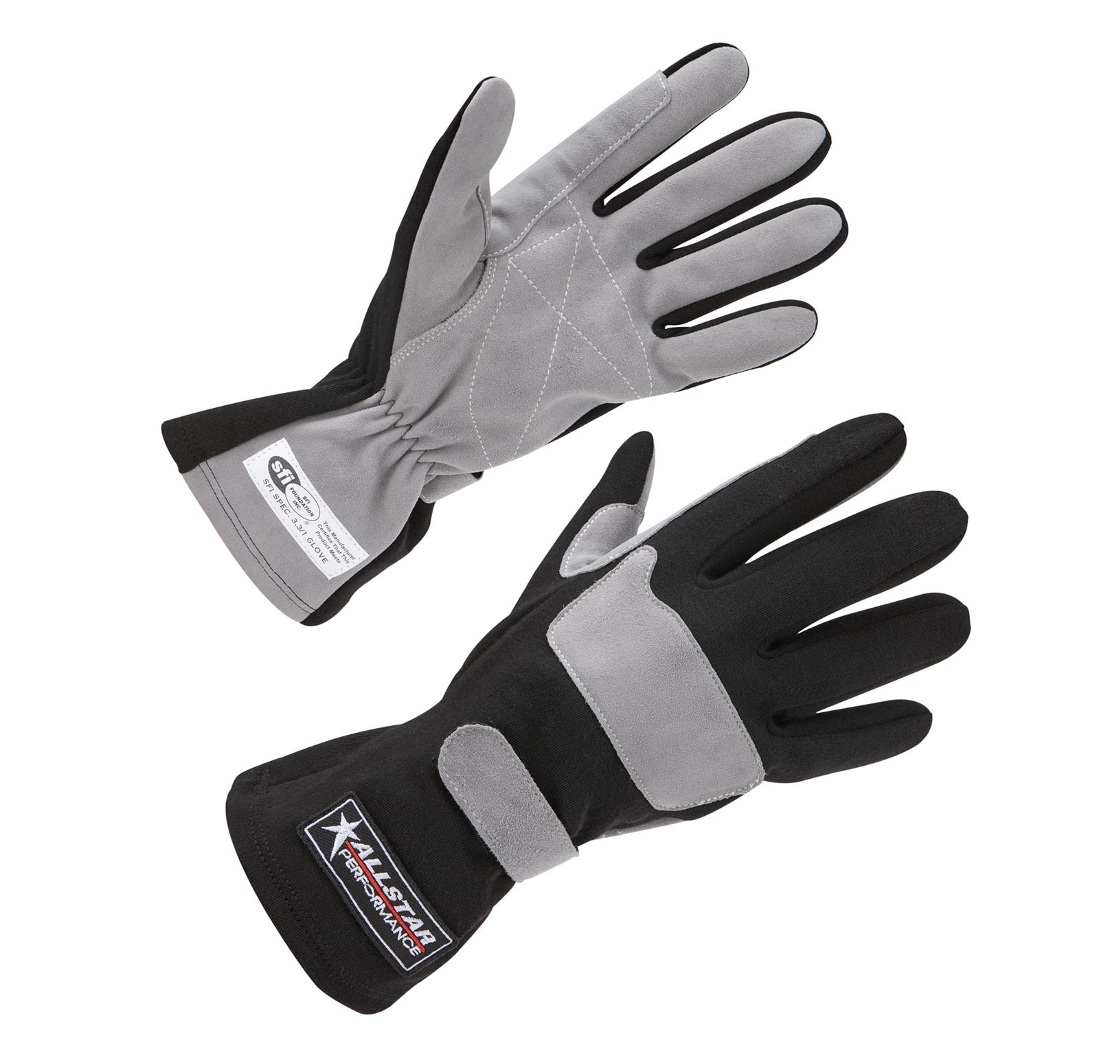 Allstar Performance SFI 3.3/1 Driving Gloves ALL911015 Gloves, Single Layer, Aramid, 3.3/1, Black/Gray, X-Large. Pair