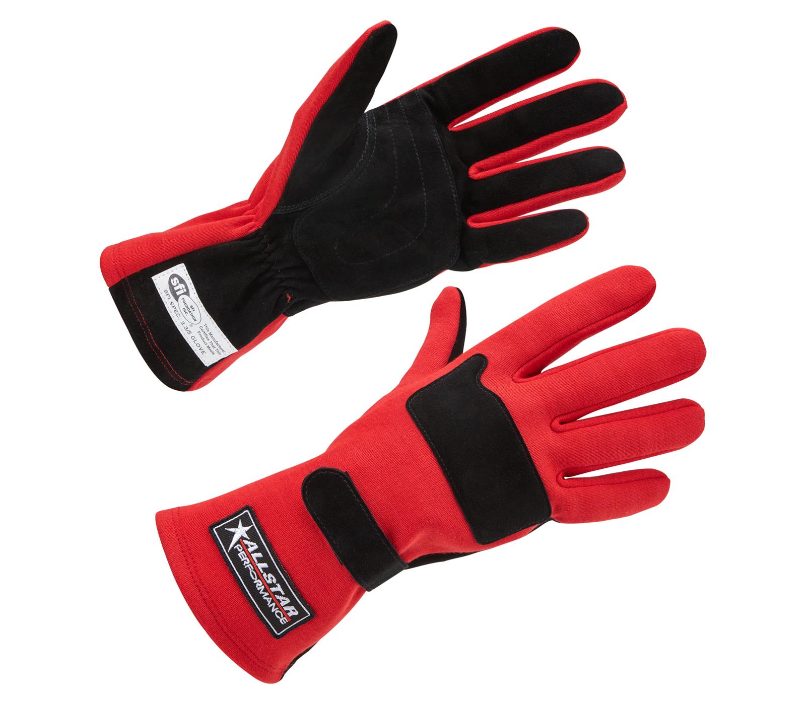 Allstar Performance Double-Layer SFI 3.3/5 Driving Gloves ALL915072 Gloves, Double Layer, SFI-3.3/5, Aramid, Red/Black, Medium. Pair