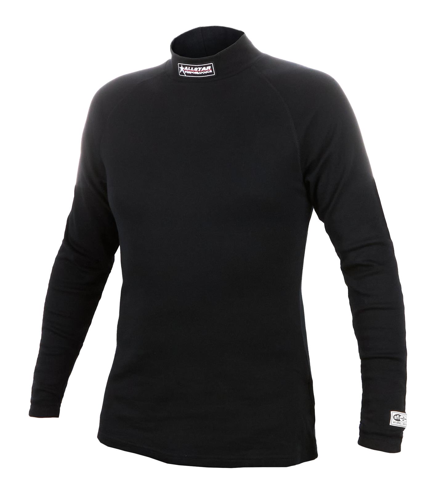 Allstar Performance Fire Retardant Underwear Shirts ALL926111 Top SFI 3.3 FR Black Small