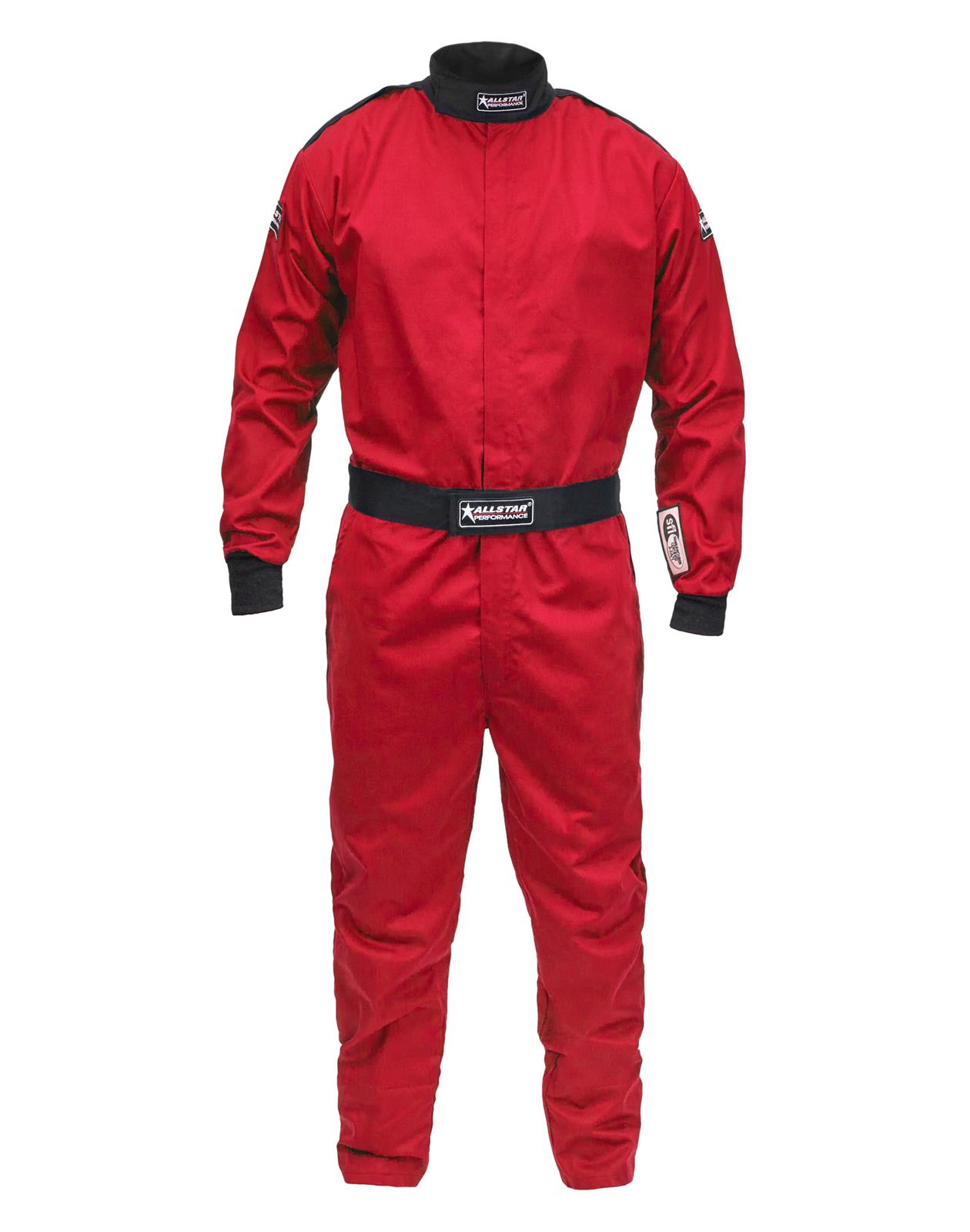 Allstar Performance Single-Layer Driving Suits ALL931071 Suit, One-Piece, Single Layer, Pyrovatex, Men's Small, SFI 3.2A/1, Red, Each
