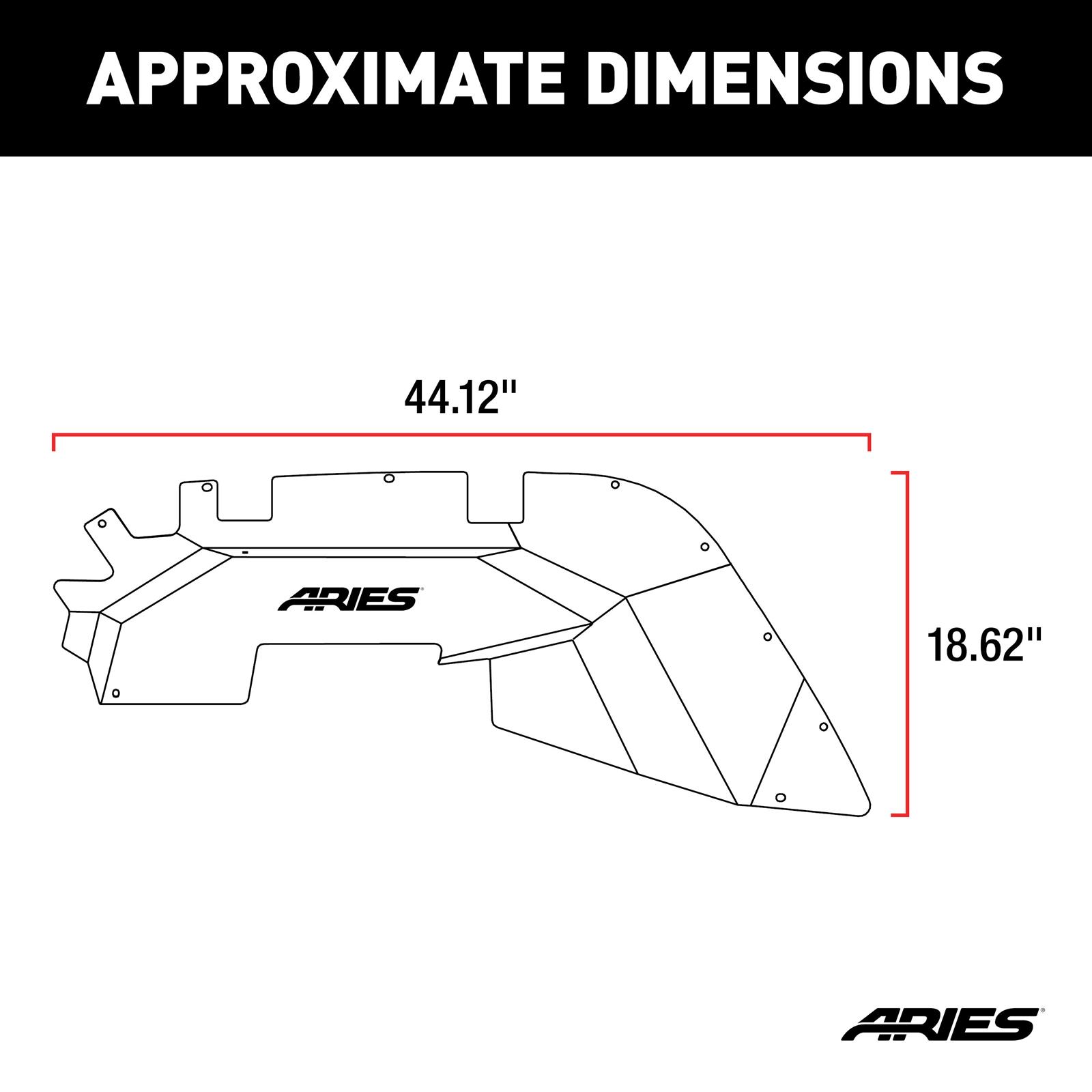 Aries Automotive Jeep Inner Fender Liners for 2020-2024 GLADIATOR, 2018-2024 WRANGLER - 1500550 Wheel Housings, Aluminum, Black Powdercoated, Liner, Front, Left, Right, Jeep, Pair thumbnail 6