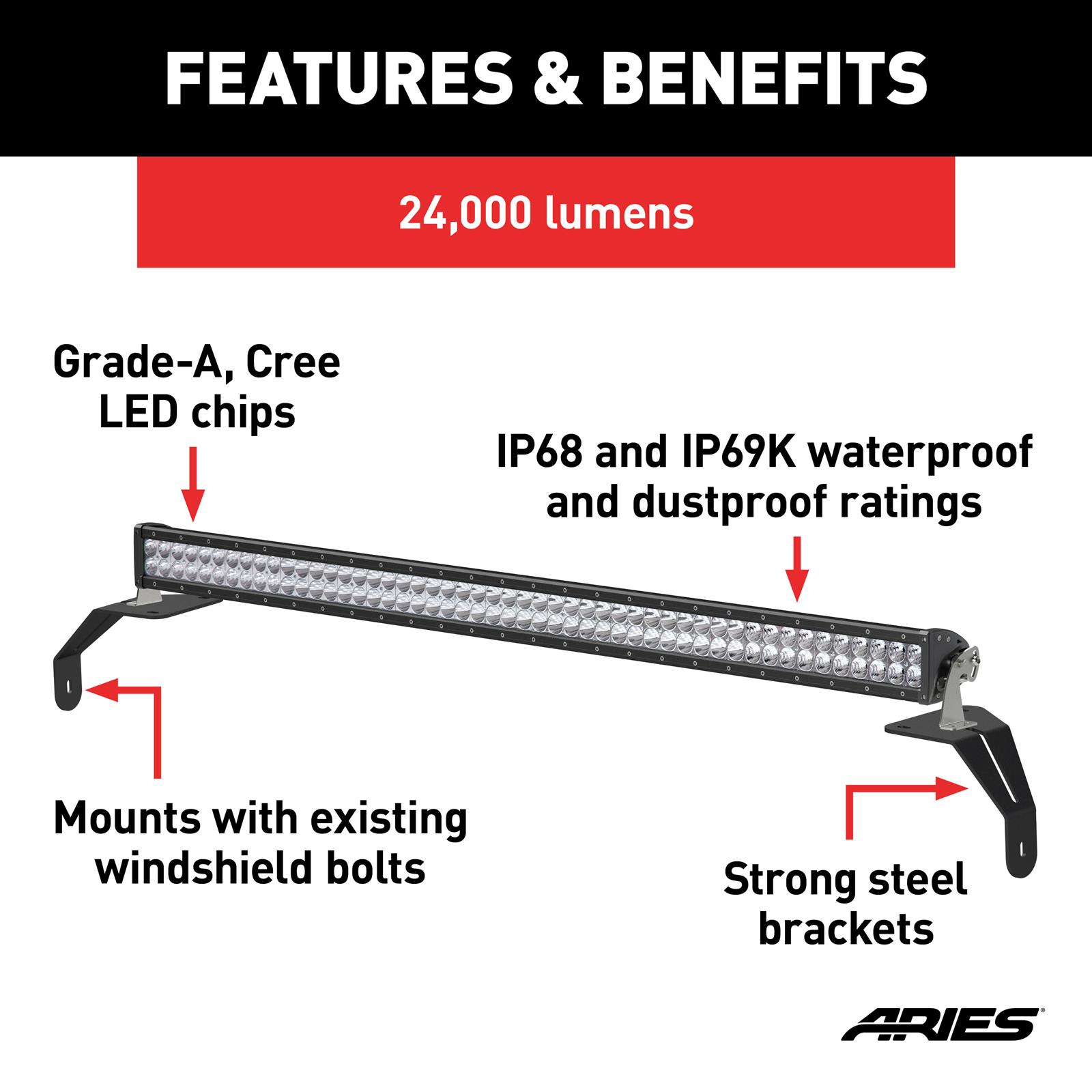 ARIES Automotive - Windows, Individual for 2020-2025 GLADIATOR, 2018-2025 WRANGLER 1501306 Windshield LED 2018-2019 Jeep Wrangler JL, 2020-2020 Jeep Gladiator All thumbnail 6
