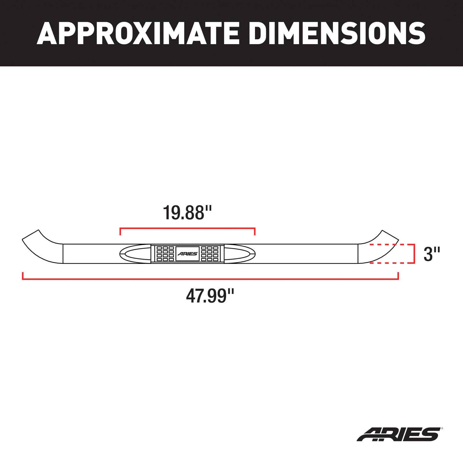 Aries Automotive 3 in. Round Side Bars for 1966-1972 BRONCO - 203038 Step Bars, Diameter, Steel, Black Powdercoated, Ford, Pair thumbnail 5