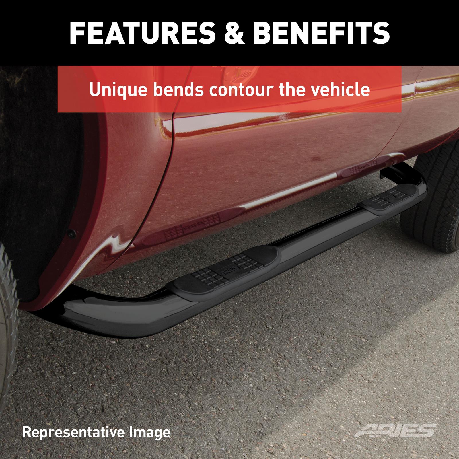Aries Automotive 3 in. Round Side Bars for 2019-2025 RANGER - 203046 Step Bars, Diameter, Steel, Black Powdercoated, Ford, Pair
