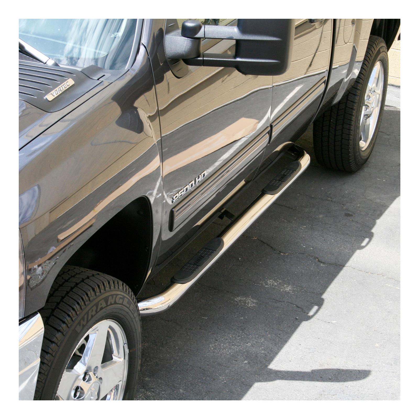 Aries Automotive 3 in. Round Side Bars 204009-2 Step Bars, Diameter, Stainless Steel, Polished, Chevy, GMC, Pair
