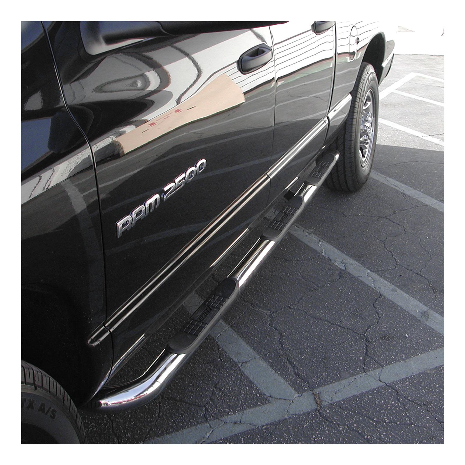 Aries Automotive 3 in. Round Side Bars for 2003-2009 RAM 3500, 2500, 2002-2008 1500 - 205008-2 Step Bars, Diameter, Stainless Steel, Polished, Dodge, Pair