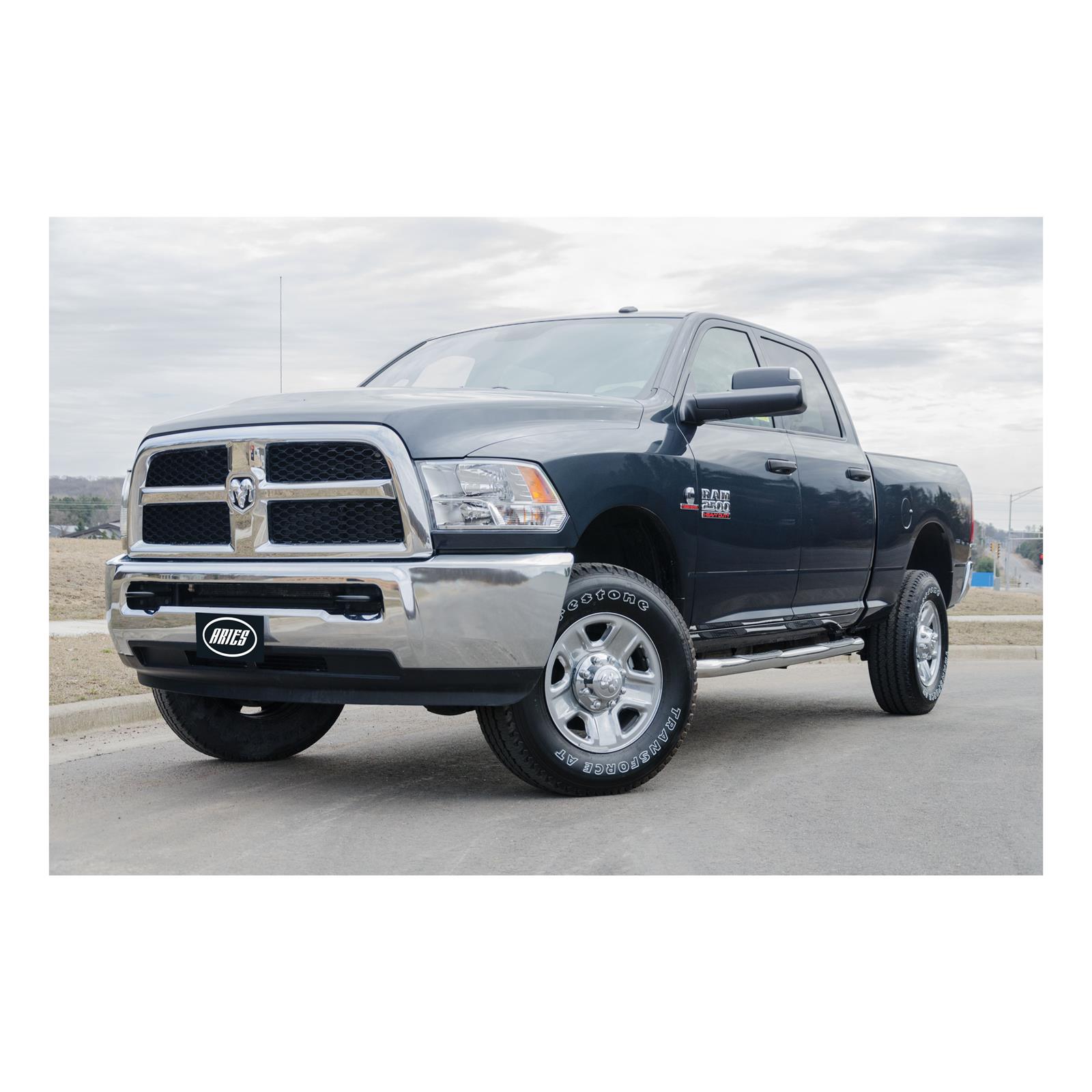 Aries Automotive 3 in. Round Side Bars 205030-2 Nerf bar, Round, Stainless Steel, Polished, 3.000 Diameter, Cab Length, MegaCab, Dodge, RAM, Pair thumbnail 2
