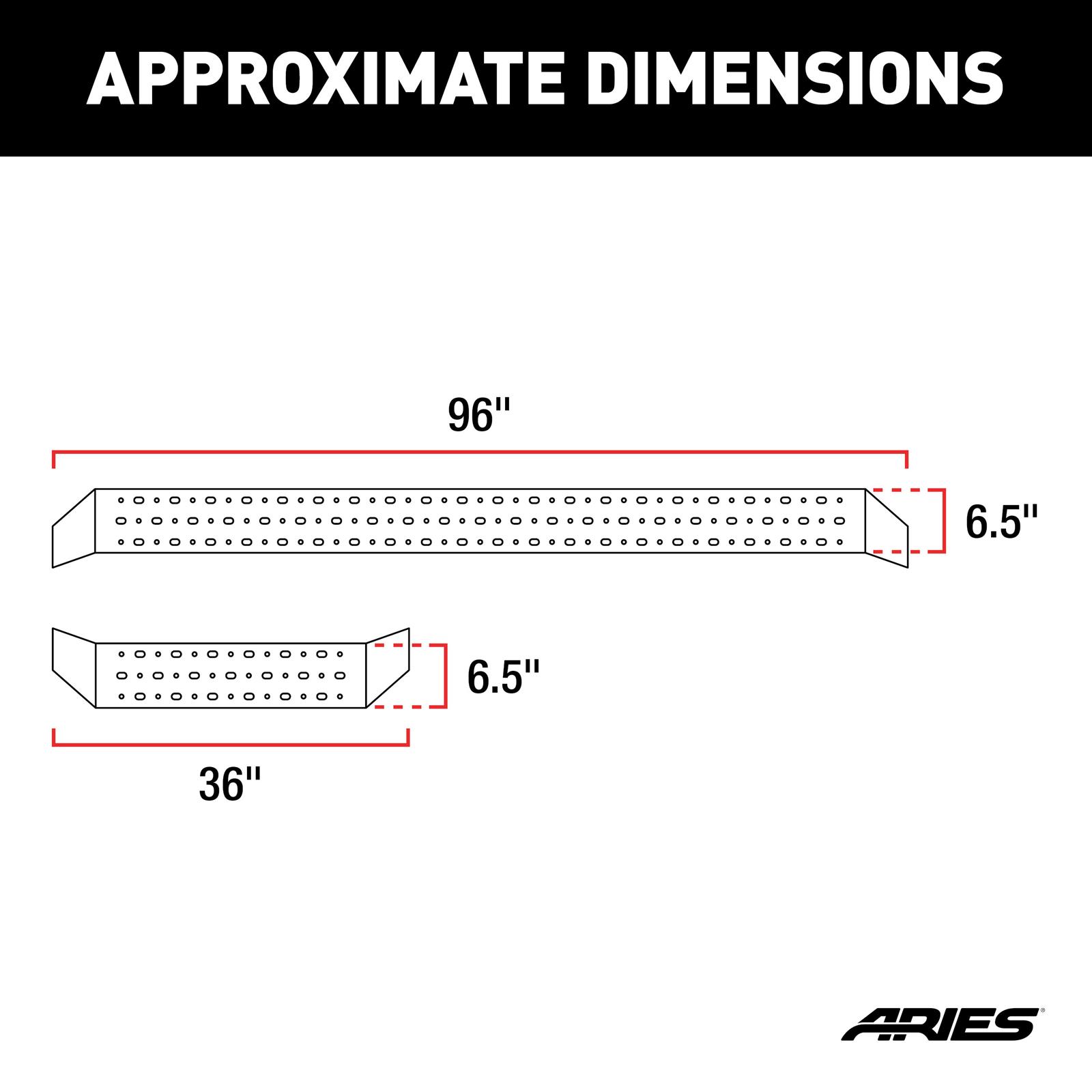 Aries Automotive RidgeStep Running Boards for 2014-2024 PROMASTER 2500, 3500 - 2055539 Boards, Carbon Steel, Black Powdercoated, Textured, 6 1/2 in. Boards, 96.00 in. Length, 36.00 in. Length, Ram, Set thumbnail 5