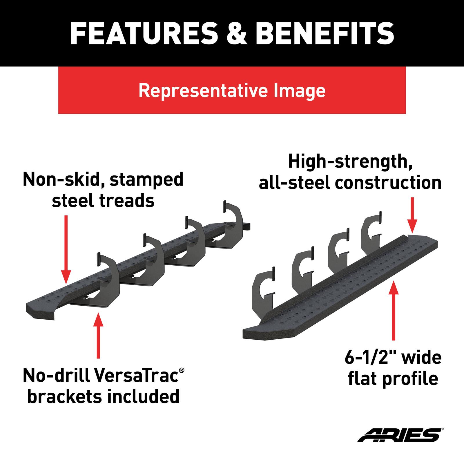 Aries Automotive RidgeStep Running Boards 2055541 Boards, Chevy, GMC, Crew, Black, 2055105 & C2891, Pair thumbnail 8